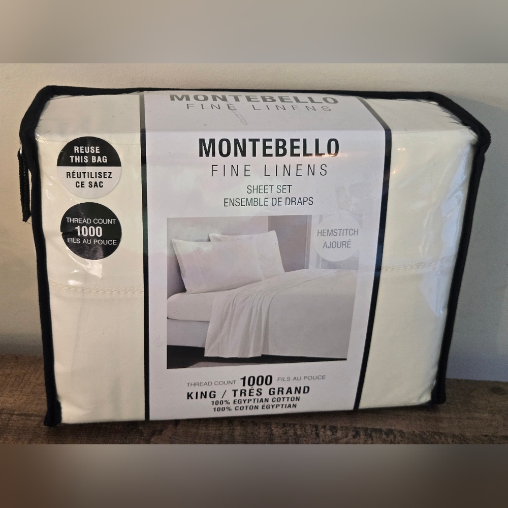 MONTEBELLO 1000tc Egyptian Cotton Sheet Set In Off White KING Small Spot READ